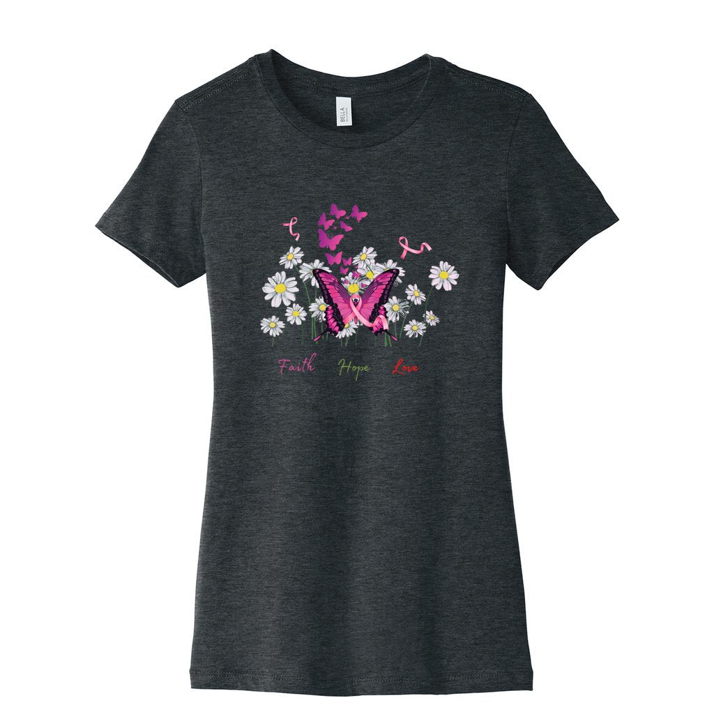 Butterfly Faith, Hope and Love Breast Cancer Women's Slim Fit Tee Shirt Comfort Core Spotlight