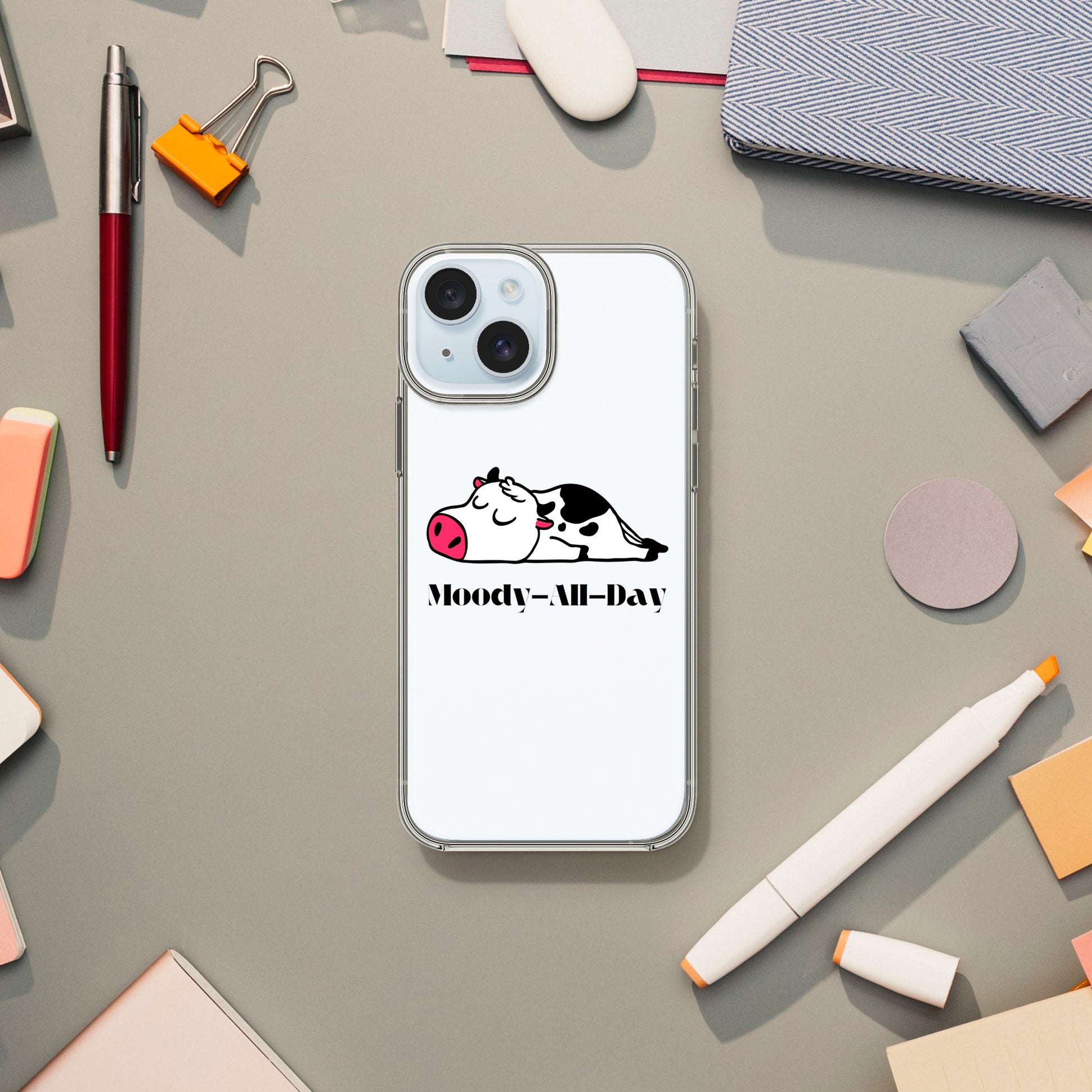 clear I phone case with moody all day svg