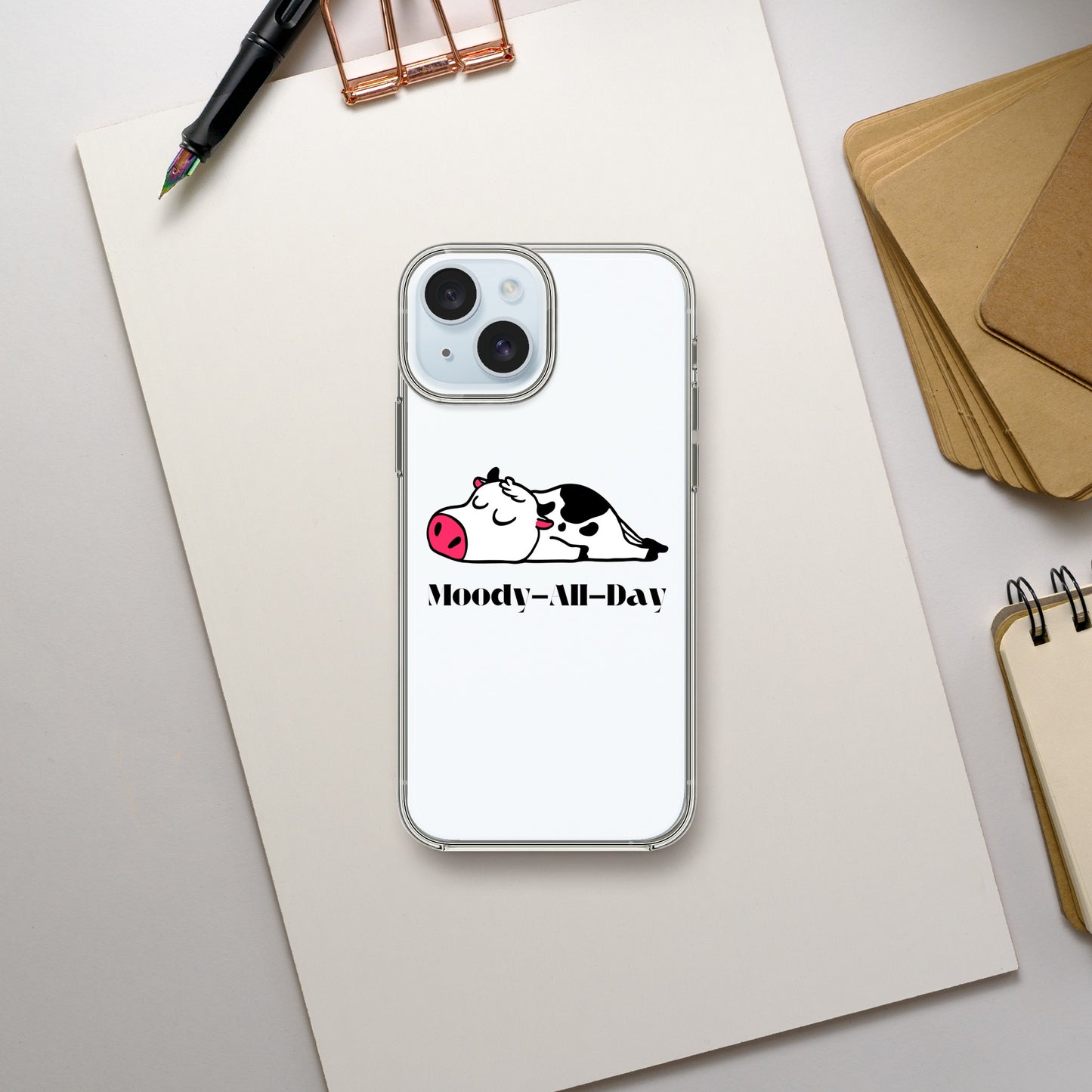 clear I phone case with moody all day svg