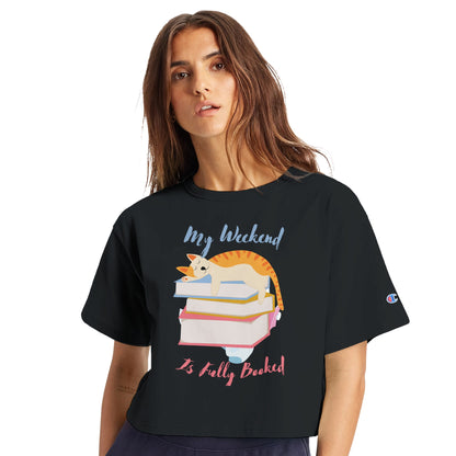 my weekend is fully booked cropped t shirt black