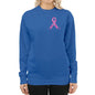 Breast Cancer Awareness Pink Ribbon Sweatshirt ribbon is shaped with hearts prints with message fight, strength, courage.