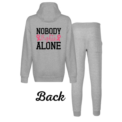 Nobody Fights Alone Unisex Hooded Sweatshirt and Pant Lounge Set in color grey by Comfort Core Spotlight