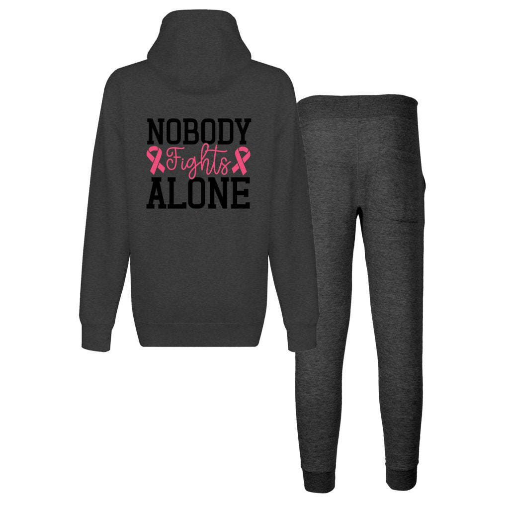 Nobody Fights Alone Unisex Hooded Sweatshirt and Pant Lounge Set in black color by Comfort Core Spotlight