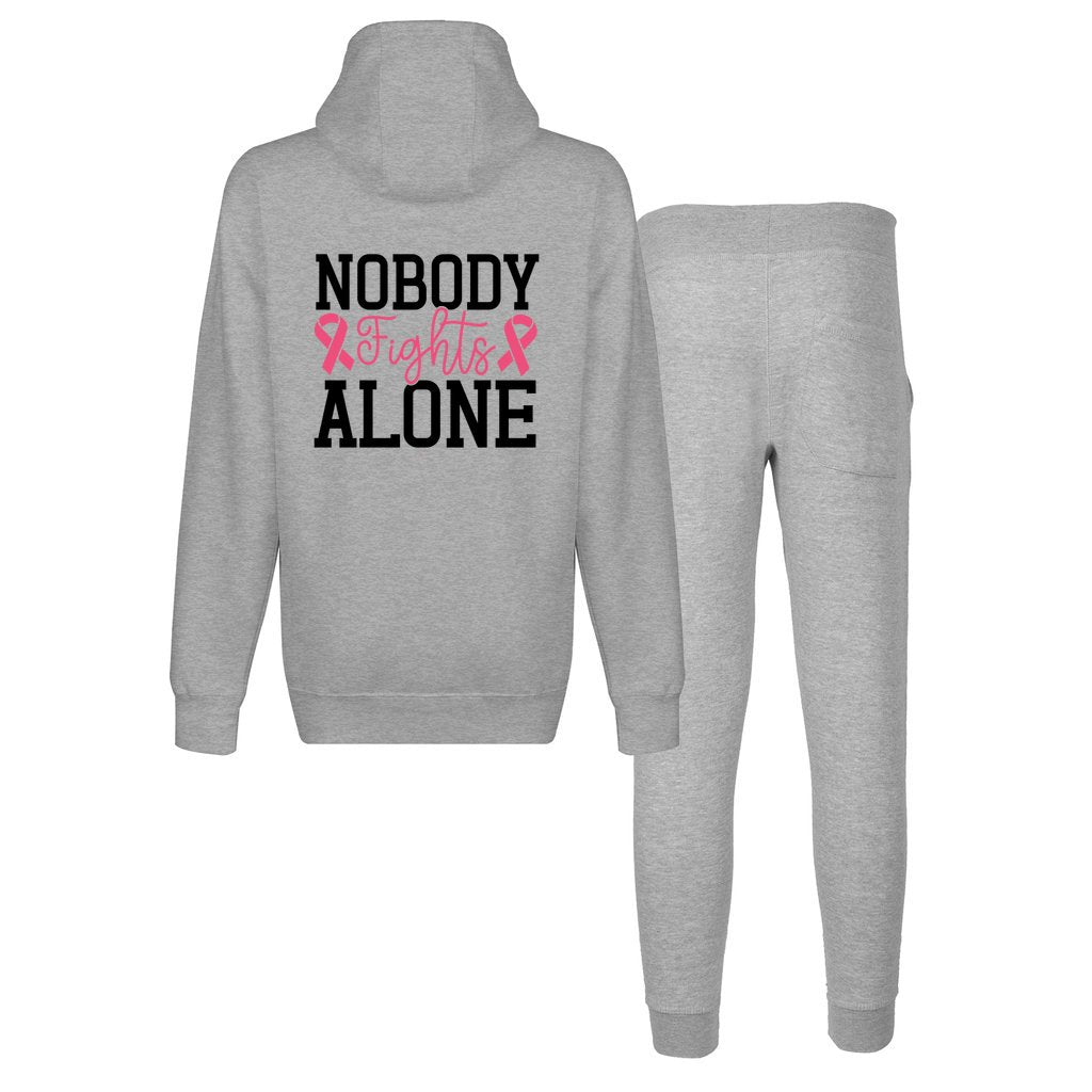 Nobody Fights Alone Unisex Hooded Sweatshirt and Pant Lounge Set in color grey by Comfort Core Spotlight