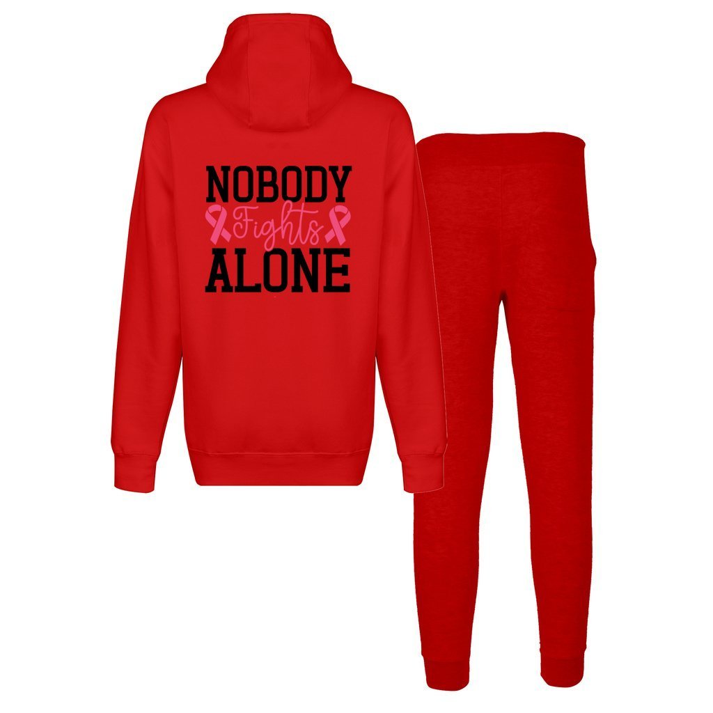 Nobody Fights Alone Unisex Hooded Sweatshirt and Pant Lounge Set in color red by Comfort Core Spotlight