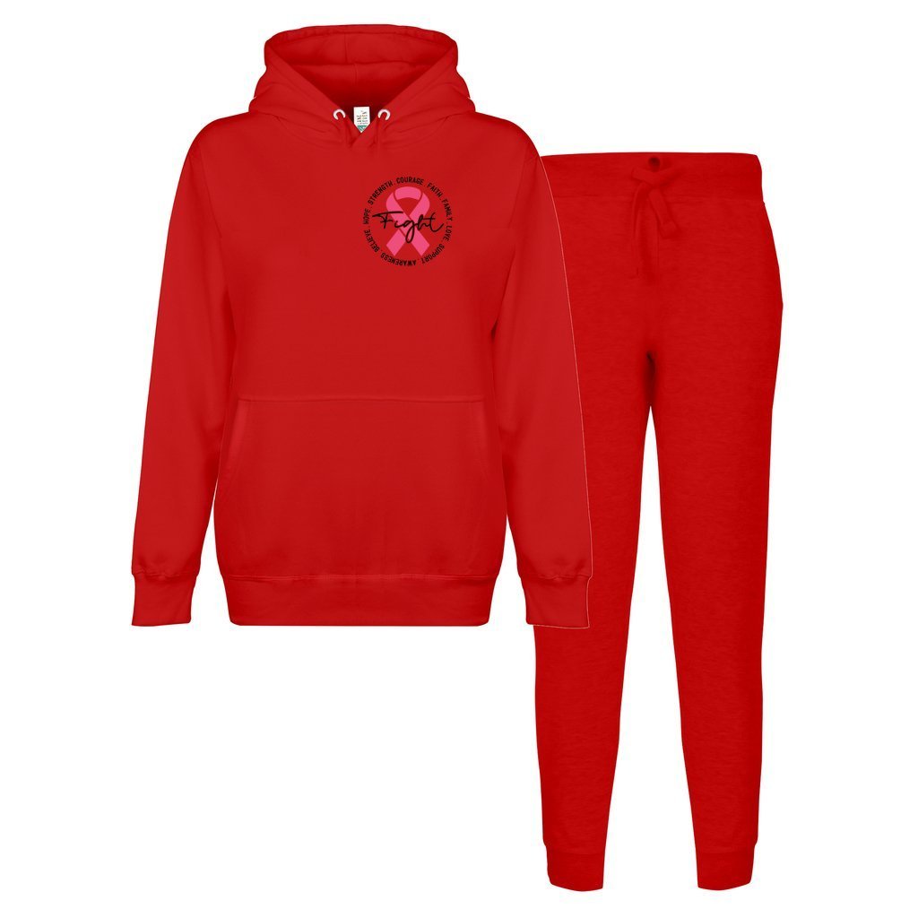 Nobody Fights Alone Unisex Hooded Sweatshirt and Pant Lounge Set in color red by Comfort Core Spotlight